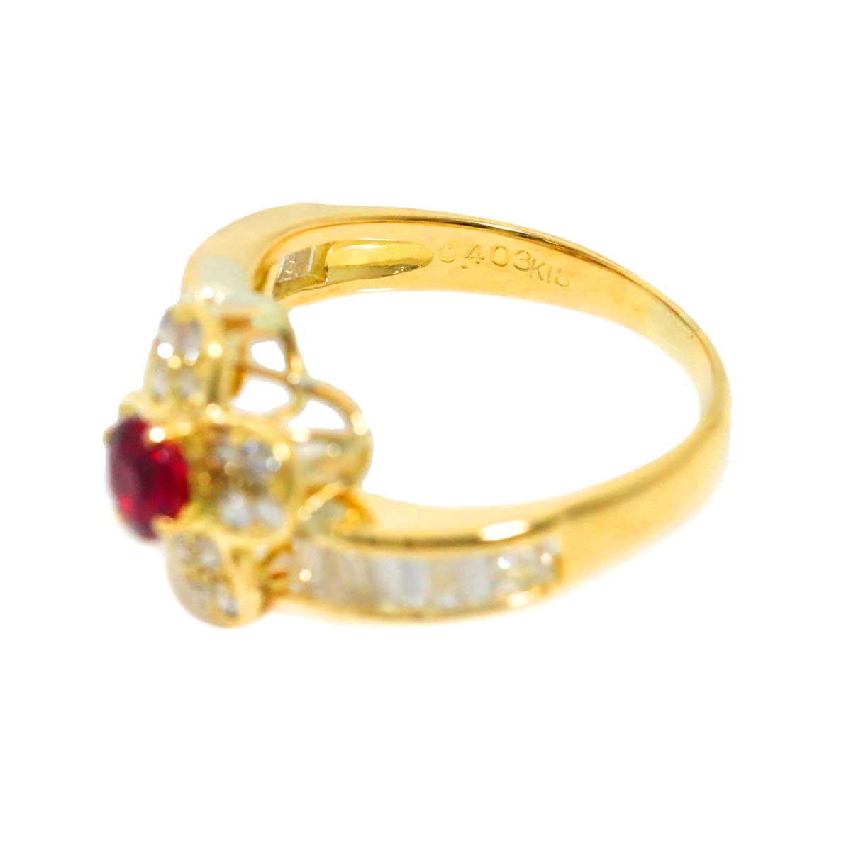 Ruby 0.403ct Diamond 1.02ct Ring 18K Yellow Gold 750 6(US)
