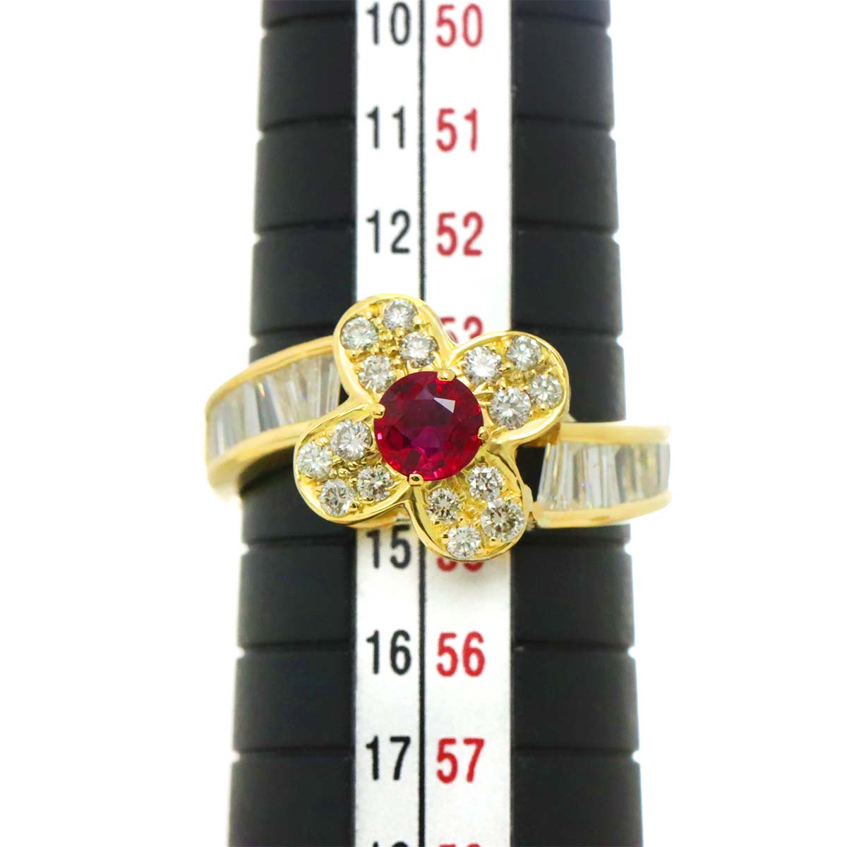 Ruby 0.403ct Diamond 1.02ct Ring 18K Yellow Gold 750 6(US)