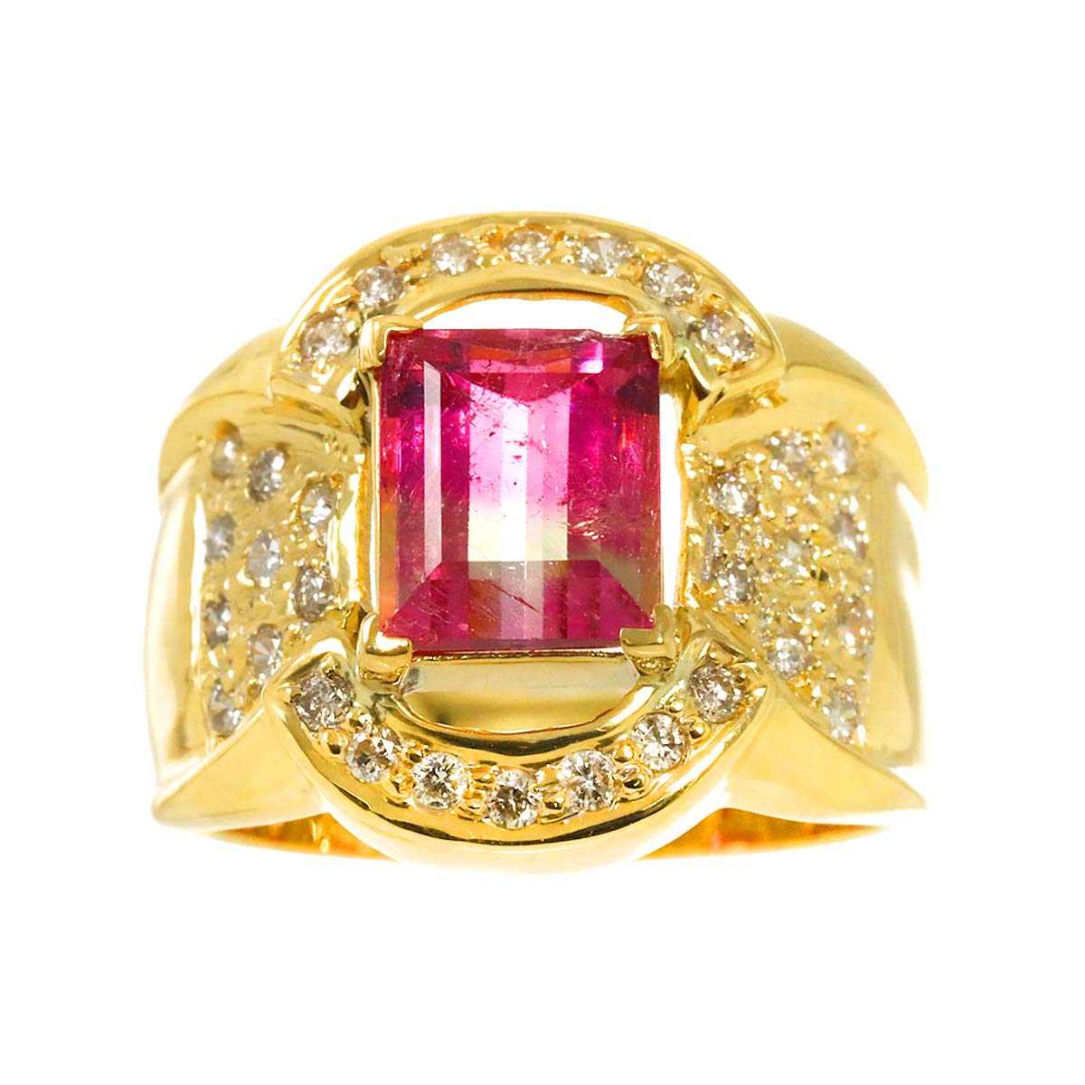 Tourmaline 2.88ct Diamond 0.62ct Ring 18K YG 750 Size6.5-6.75(US)
