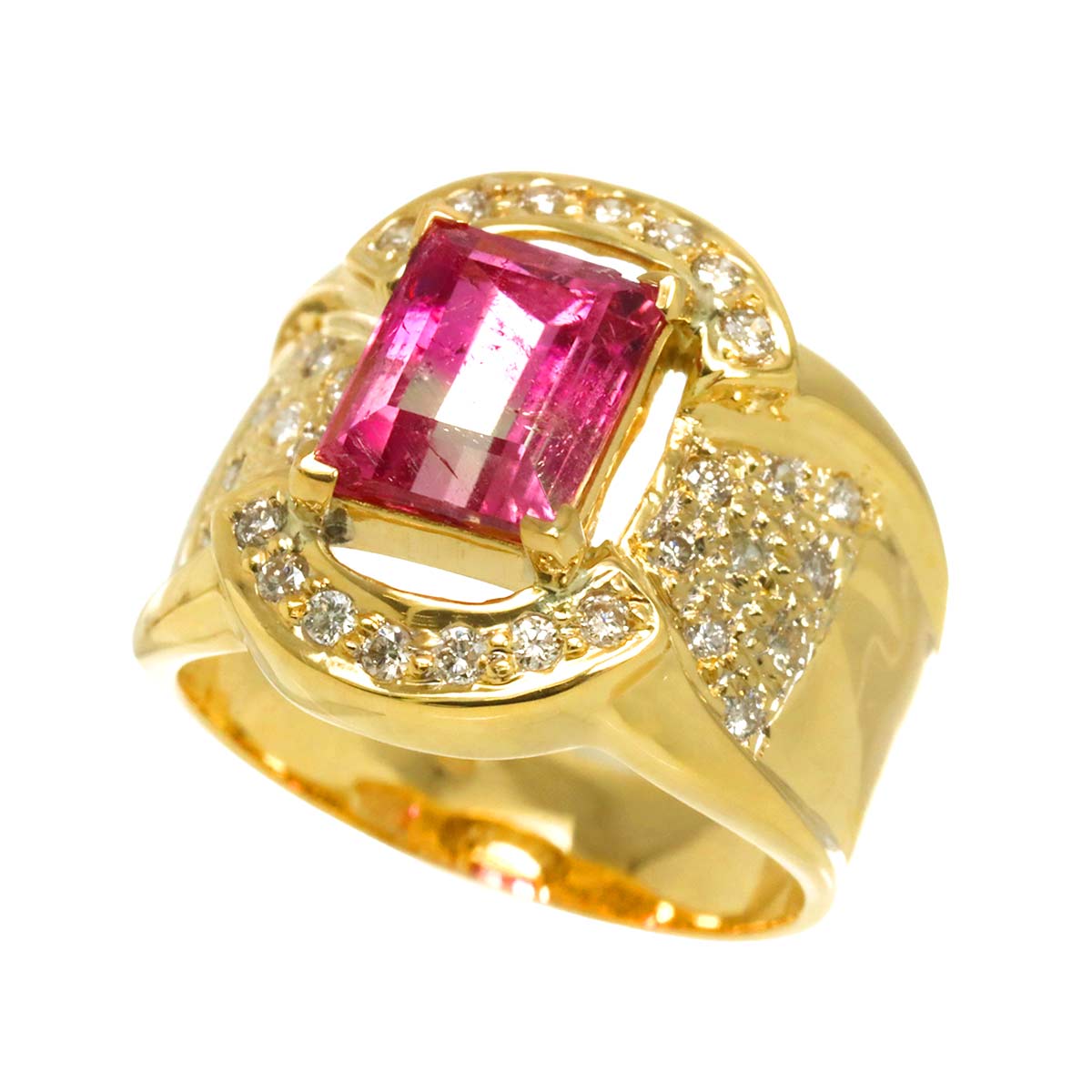 Tourmaline 2.88ct Diamond 0.62ct Ring 18K YG 750 Size6.5-6.75(US)