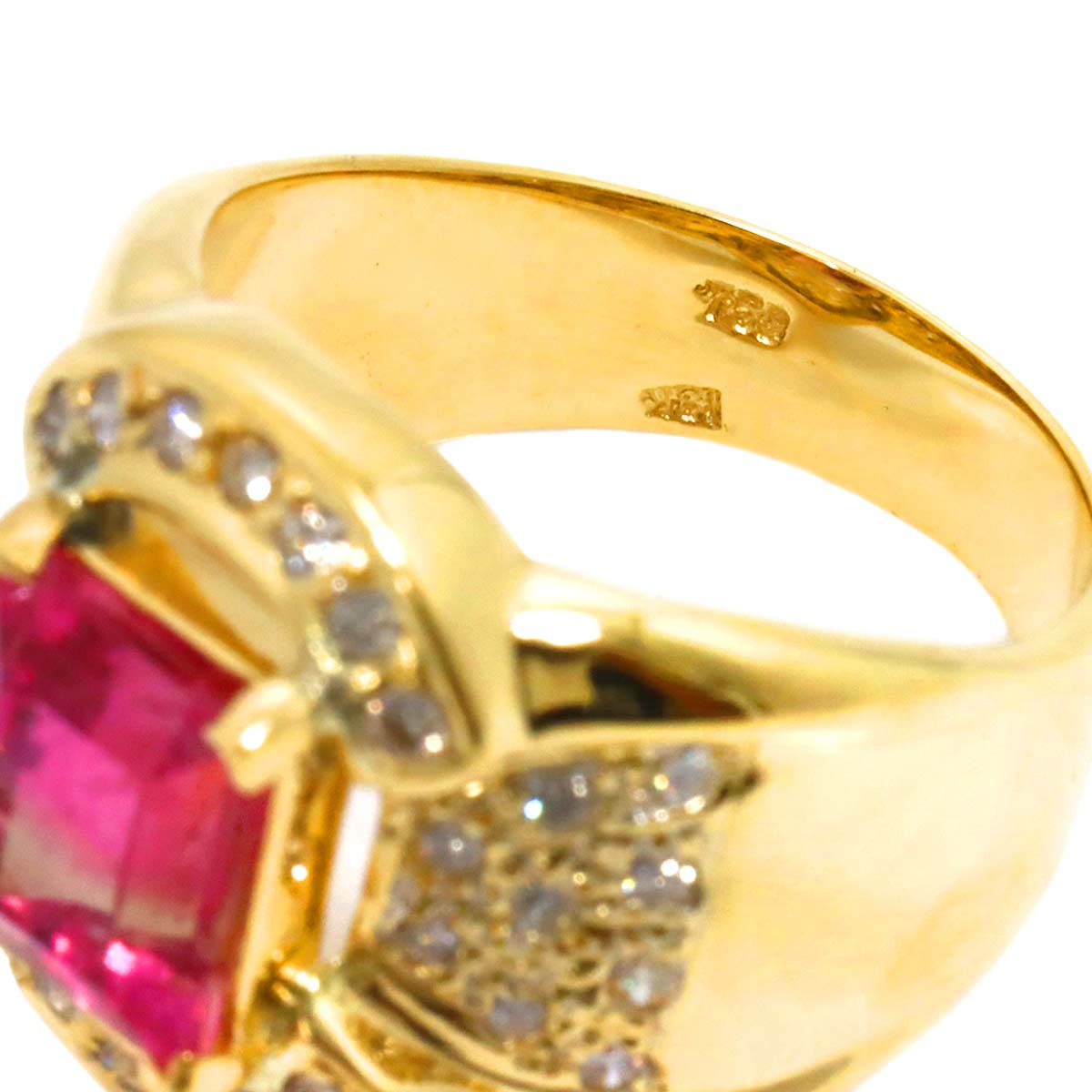 Tourmaline 2.88ct Diamond 0.62ct Ring 18K YG 750 Size6.5-6.75(US)