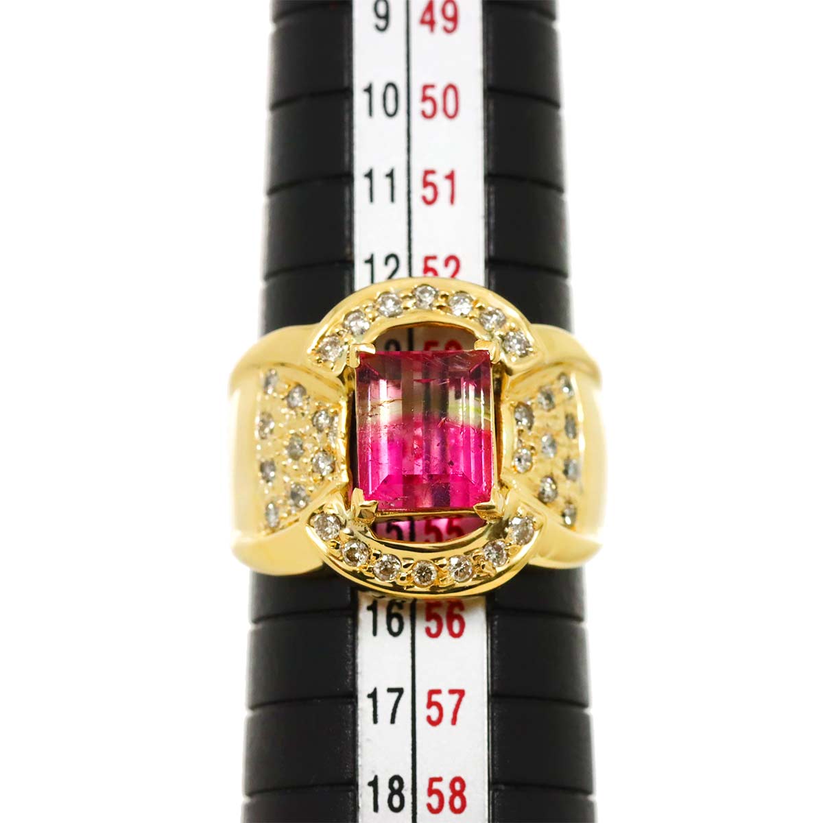 Tourmaline 2.88ct Diamond 0.62ct Ring 18K YG 750 Size6.5-6.75(US)
