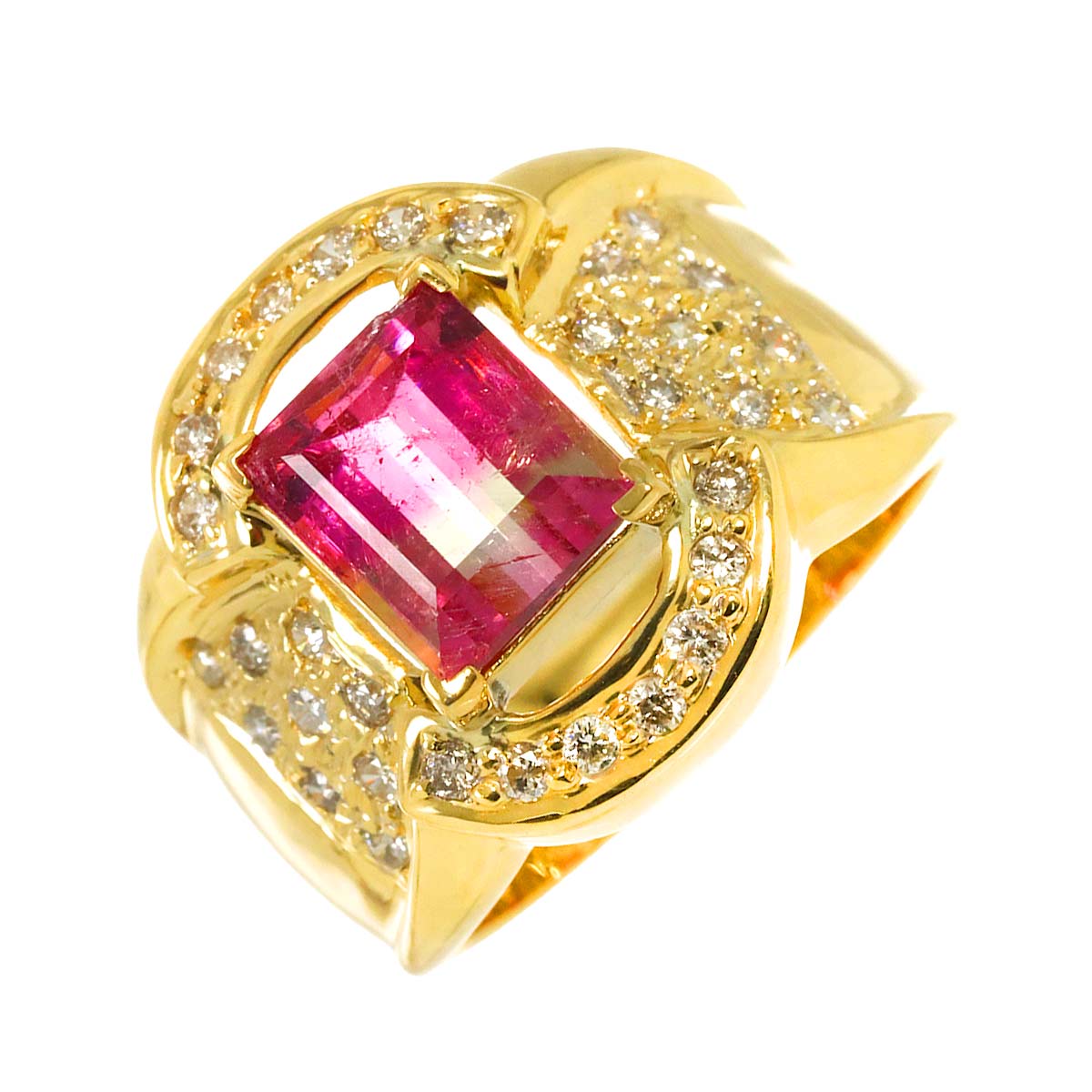 Tourmaline 2.88ct Diamond 0.62ct Ring 18K YG 750 Size6.5-6.75(US)