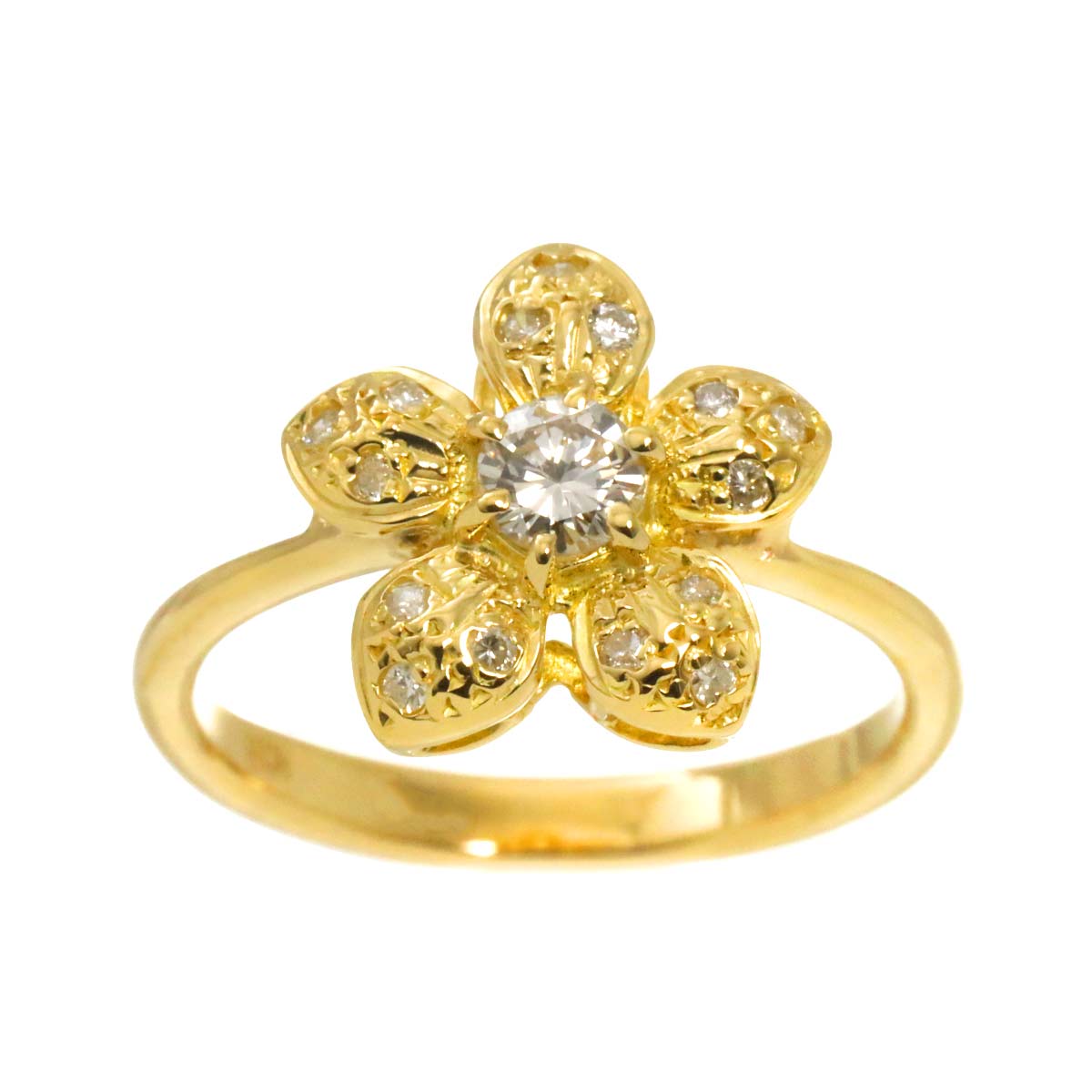 Diamond Ring 18K K18 YG Yellow Gold 750 size5.75-6(US)