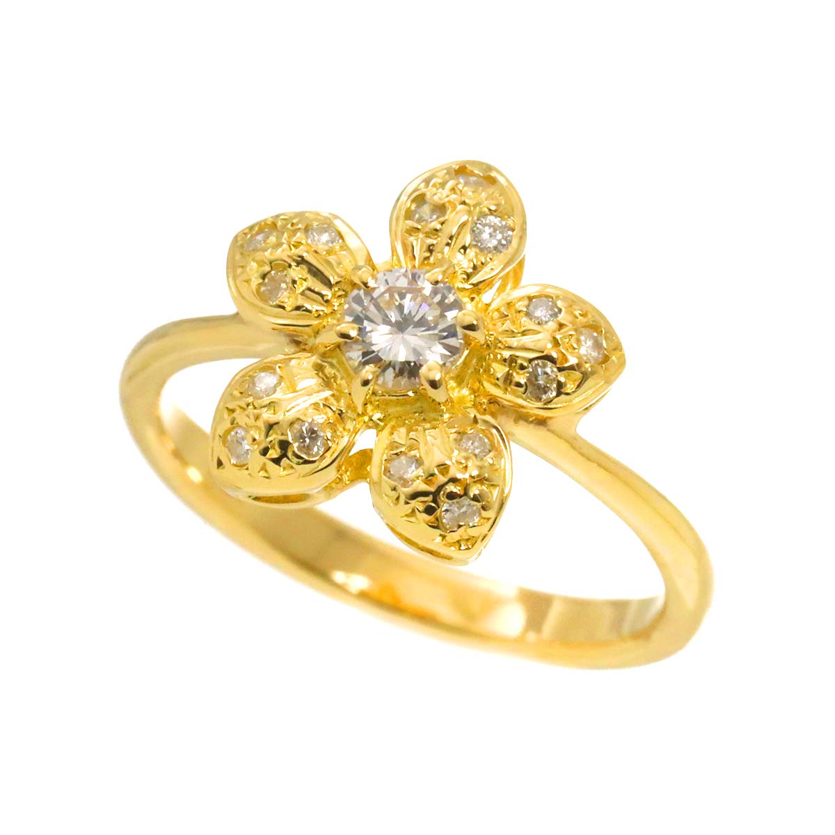 Diamond Ring 18K K18 YG Yellow Gold 750 size5.75-6(US)