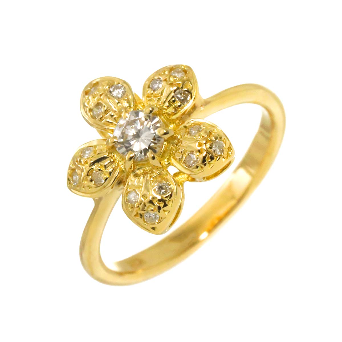 Diamond Ring 18K K18 YG Yellow Gold 750 size5.75-6(US)