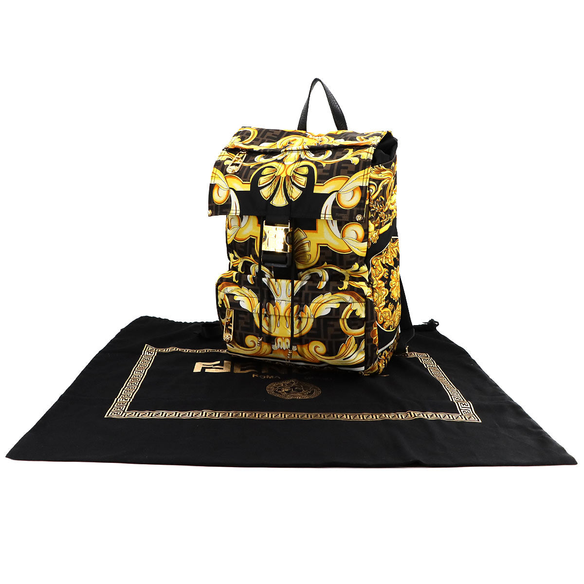 FENDACE Backpack Nylon Leather Black Yellow 7VZ066 Purse