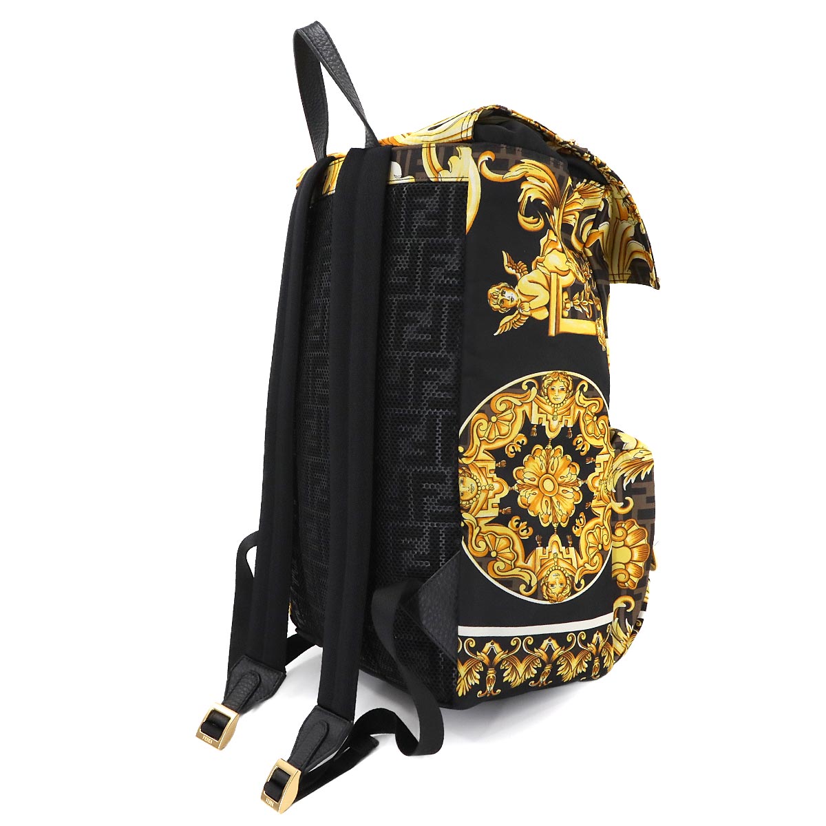 FENDACE Backpack Nylon Leather Black Yellow 7VZ066 Purse