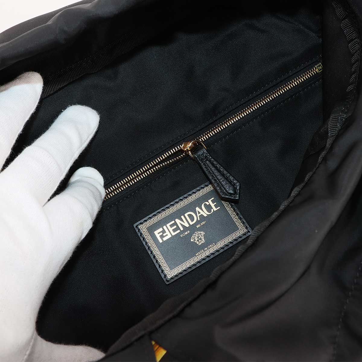 FENDACE Backpack Nylon Leather Black Yellow 7VZ066 Purse