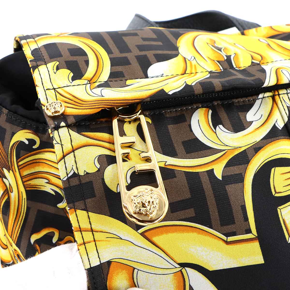 FENDACE Backpack Nylon Leather Black Yellow 7VZ066 Purse