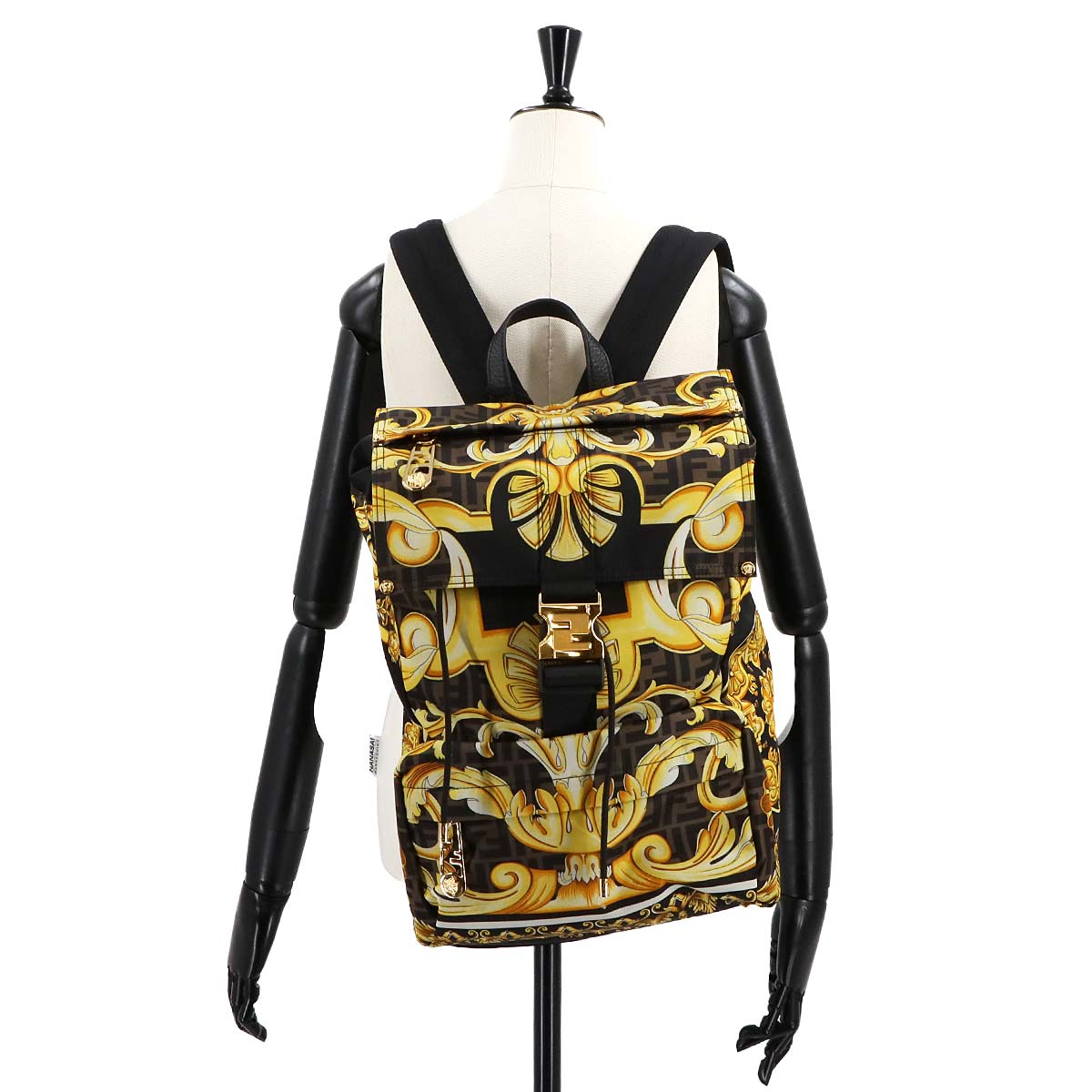 FENDACE Backpack Nylon Leather Black Yellow 7VZ066 Purse