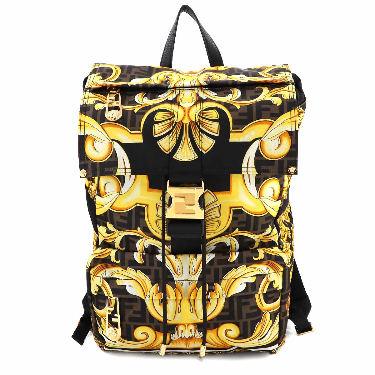 FENDACE Backpack Nylon Leather Black Yellow 7VZ066 Purse