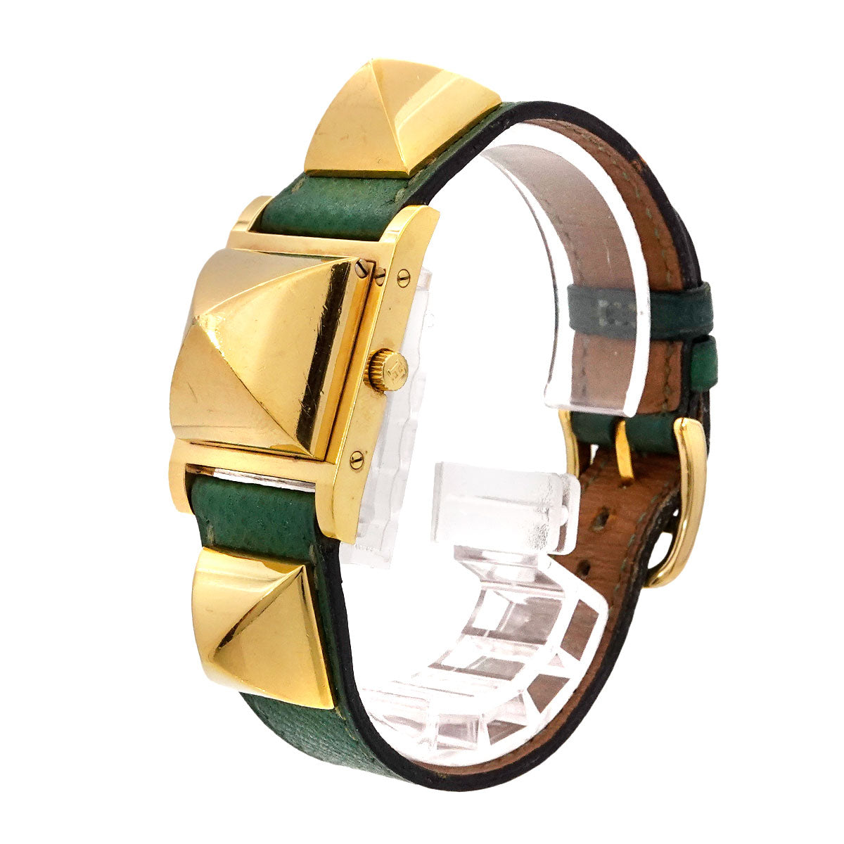 Medor Vintage pyramid Gold studs Quartz White Dial Ladies