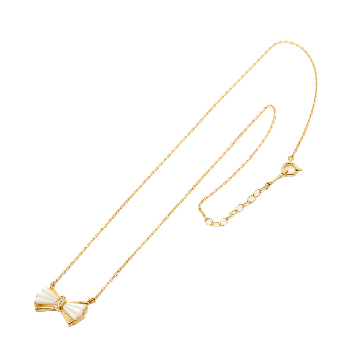 Mother of Pearl MOP Diamond 0.02ct Necklace 18K YG 750