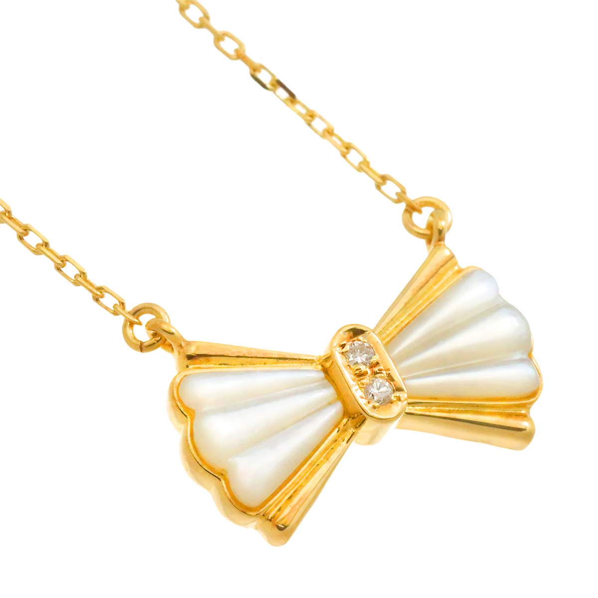 Mother of Pearl MOP Diamond 0.02ct Necklace 18K YG 750