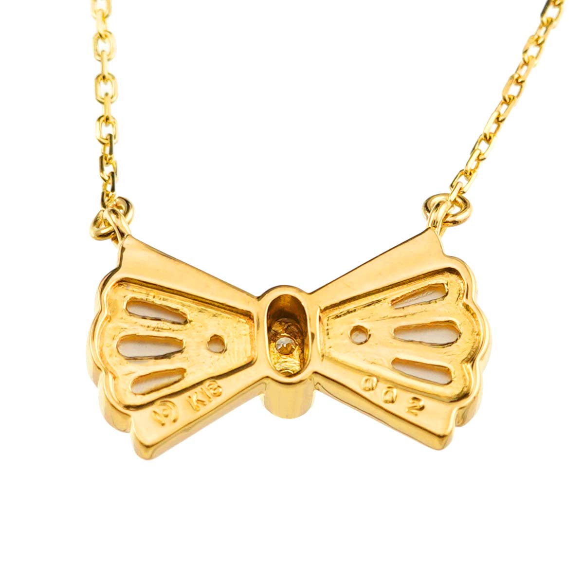 Mother of Pearl MOP Diamond 0.02ct Necklace 18K YG 750