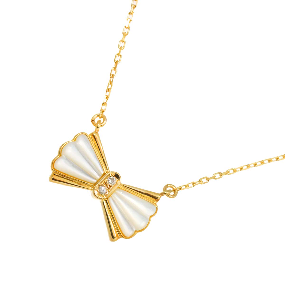 Mother of Pearl MOP Diamond 0.02ct Necklace 18K YG 750