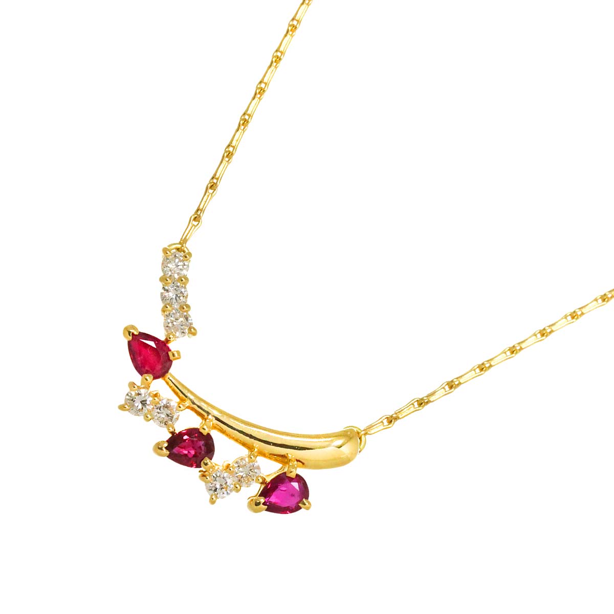 Ruby 0.48ct Diamond 0.25ct Necklace 18K 18K Yellow Gold 750