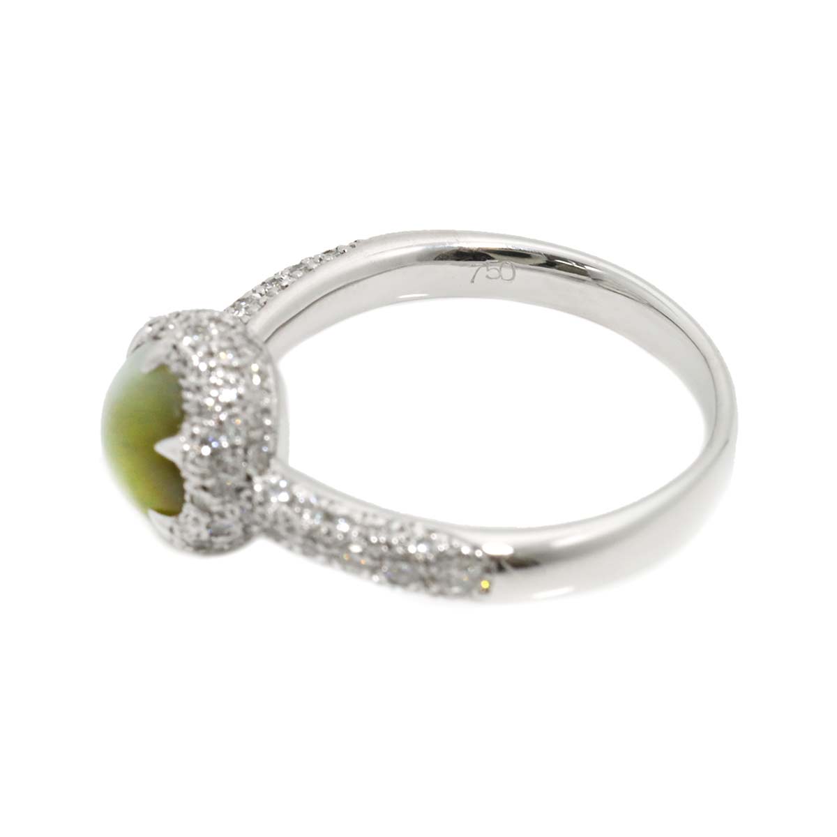 Chrysoberyl Cat's Eye 2.357ct Diamond Ring 18K K18 WG size5.5-5.75(US)