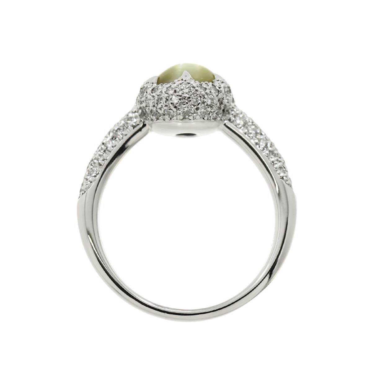 Chrysoberyl Cat's Eye 2.357ct Diamond Ring 18K K18 WG size5.5-5.75(US)