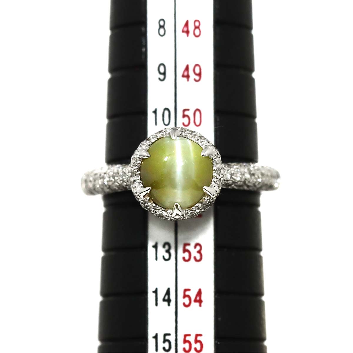 Chrysoberyl Cat's Eye 2.357ct Diamond Ring 18K K18 WG size5.5-5.75(US)