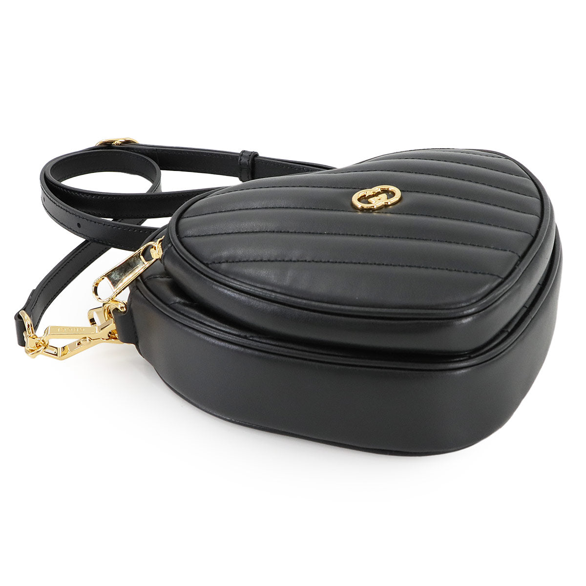 Interlocking G Heart Shoulder Bag Leather Black 751628 Purse