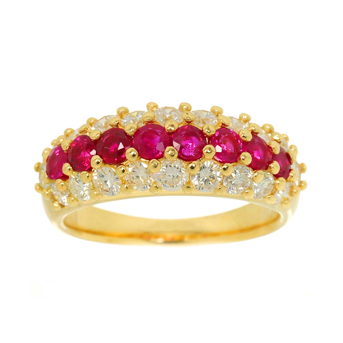 Ruby 0.90ct Diamond 1.13ct Ring 18K Yellow Gold 750 5.5-5.75(US)