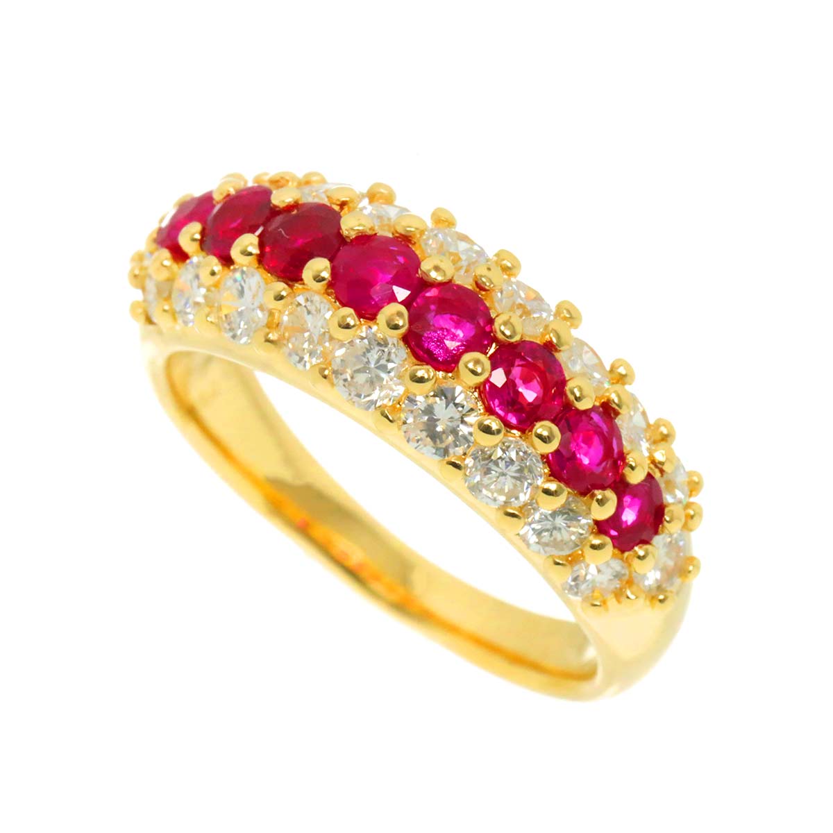 Ruby 0.90ct Diamond 1.13ct Ring 18K Yellow Gold 750 5.5-5.75(US)