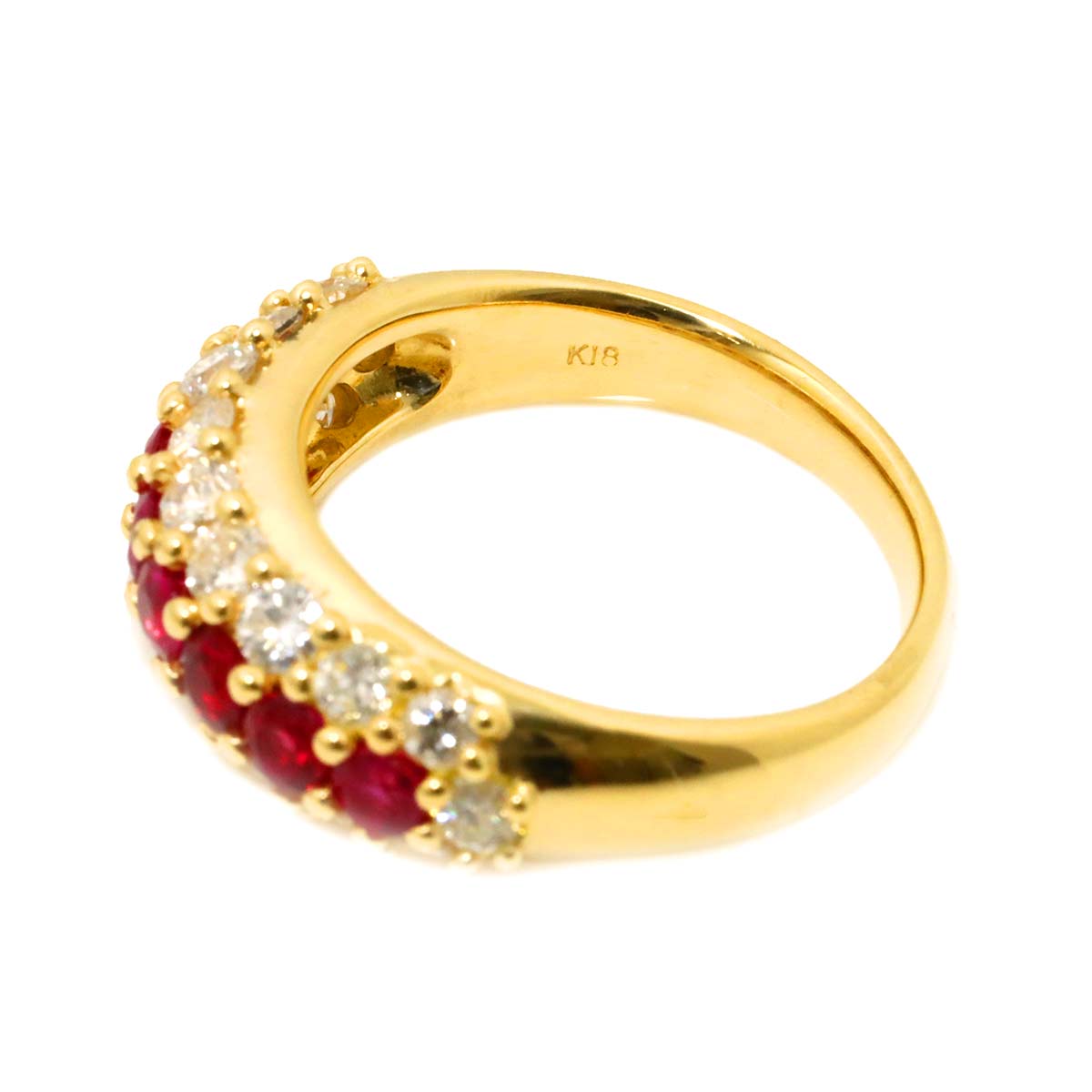 Ruby 0.90ct Diamond 1.13ct Ring 18K Yellow Gold 750 5.5-5.75(US)