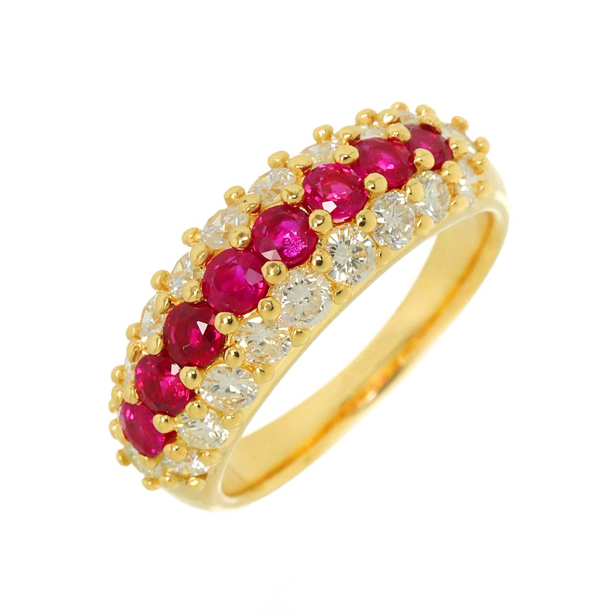 Ruby 0.90ct Diamond 1.13ct Ring 18K Yellow Gold 750 5.5-5.75(US)