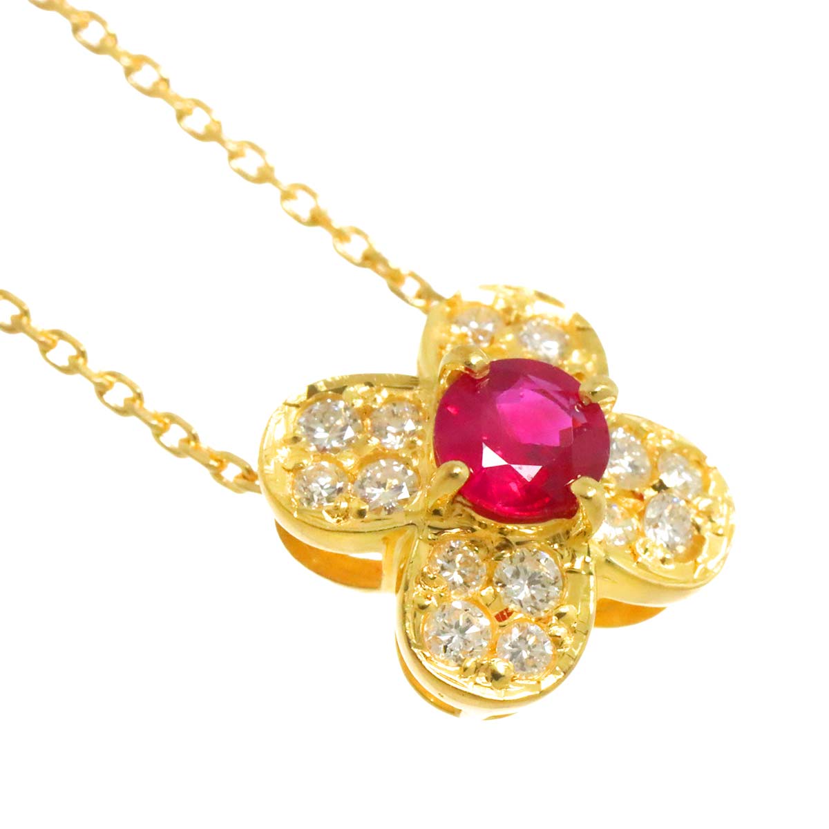Ruby Diamond 0.37ct Necklace 18K 18K Yellow Gold 750
