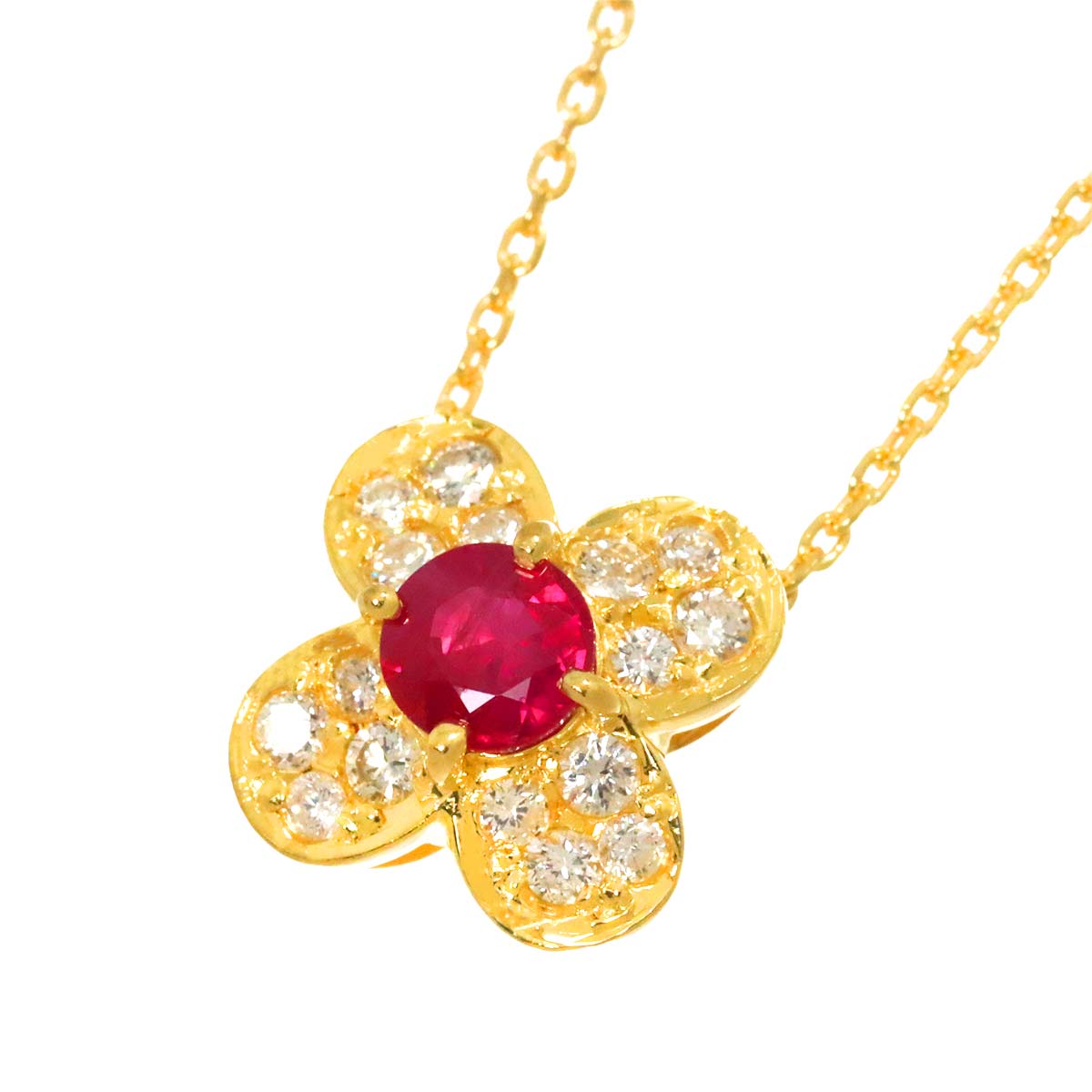 Ruby Diamond 0.37ct Necklace 18K 18K Yellow Gold 750