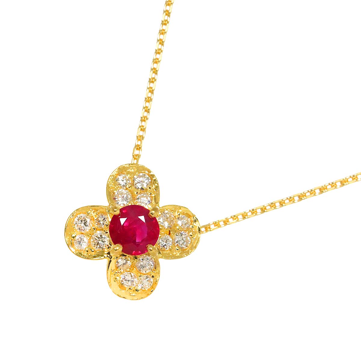 Ruby Diamond 0.37ct Necklace 18K 18K Yellow Gold 750
