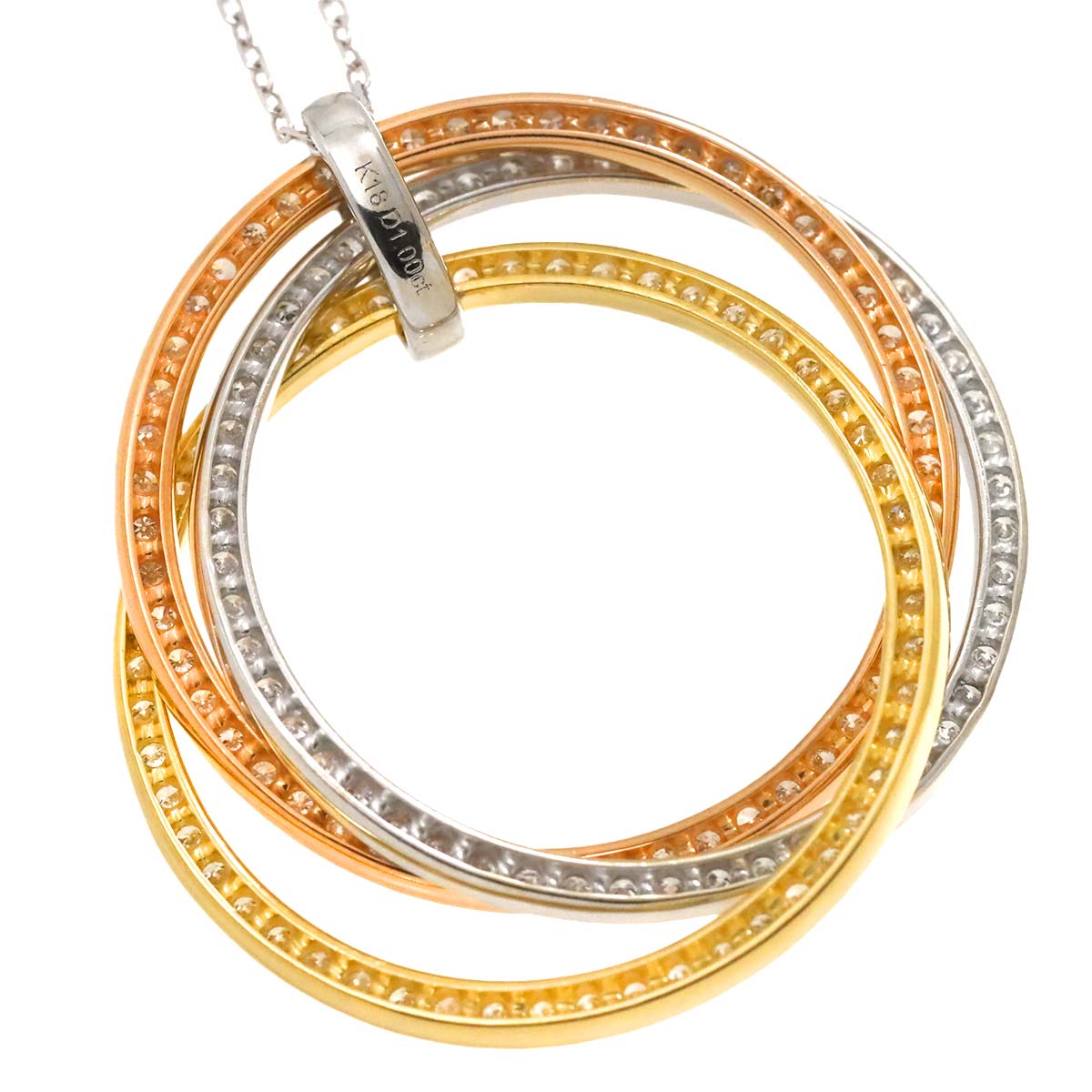 Diamond 1.00ct Necklace 18K WG YG PG White Yellow Pink Gold 750