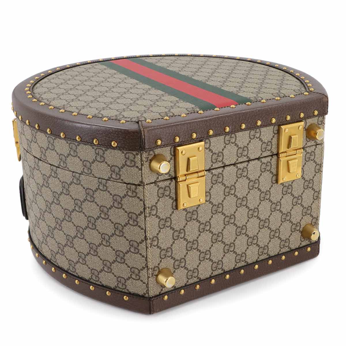 GG Supreme Hat Box 2way Hand Bag Canvas Leather Brown Beige 90280621