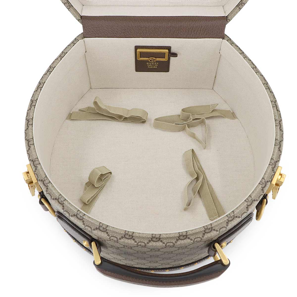 GG Supreme Hat Box 2way Hand Bag Canvas Leather Brown Beige 90280621