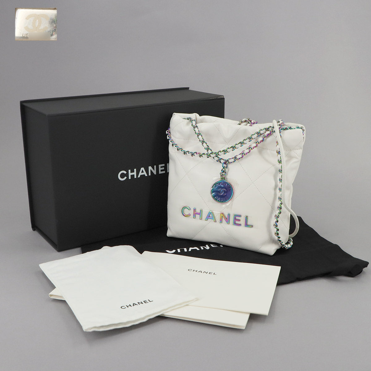 CHANEL 22 Mini Chain Hand Shoulder Bag Leather White AS3980 Purse
