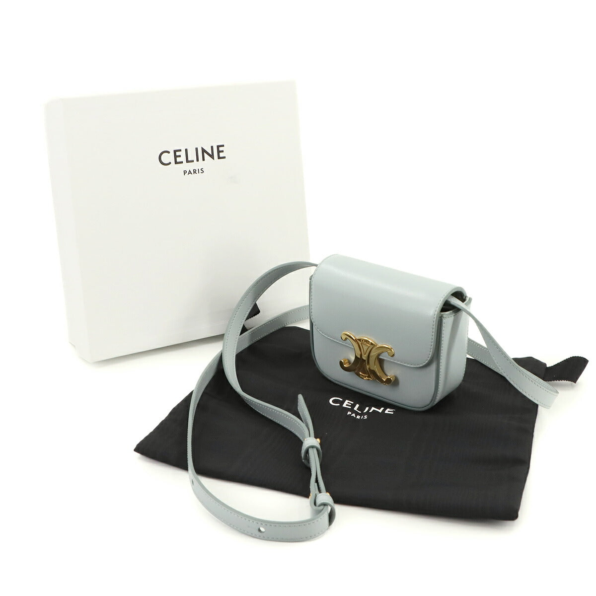 Triomphe Claude Mini Shoulder Bag Leather Ice Blue 10I513DPV