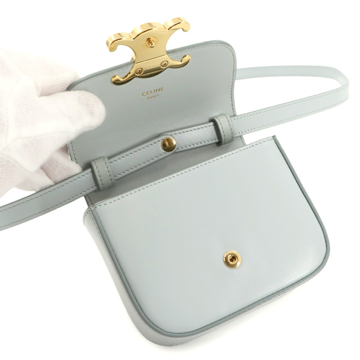 Triomphe Claude Mini Shoulder Bag Leather Ice Blue 10I513DPV