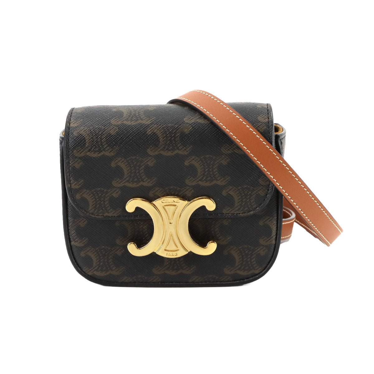 Triomphe Mini Claude Shoulder Bag PVC Leather Tan 10I512DQB 90280660