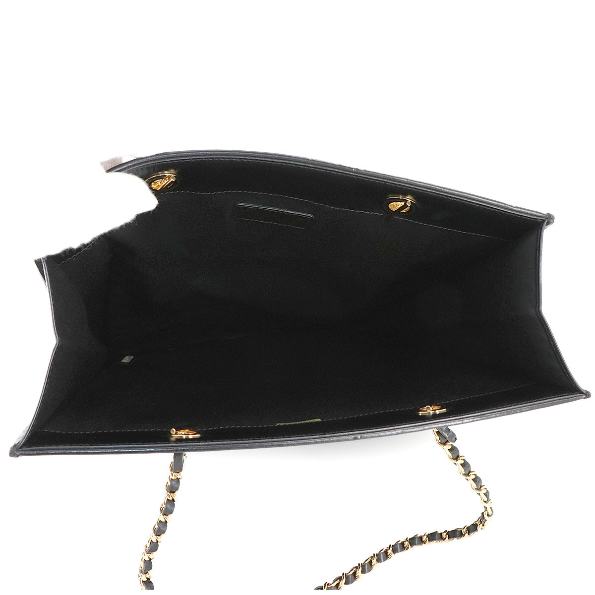 Coco Logos Chain Tote Bag Canvas Leather Black White Vintage