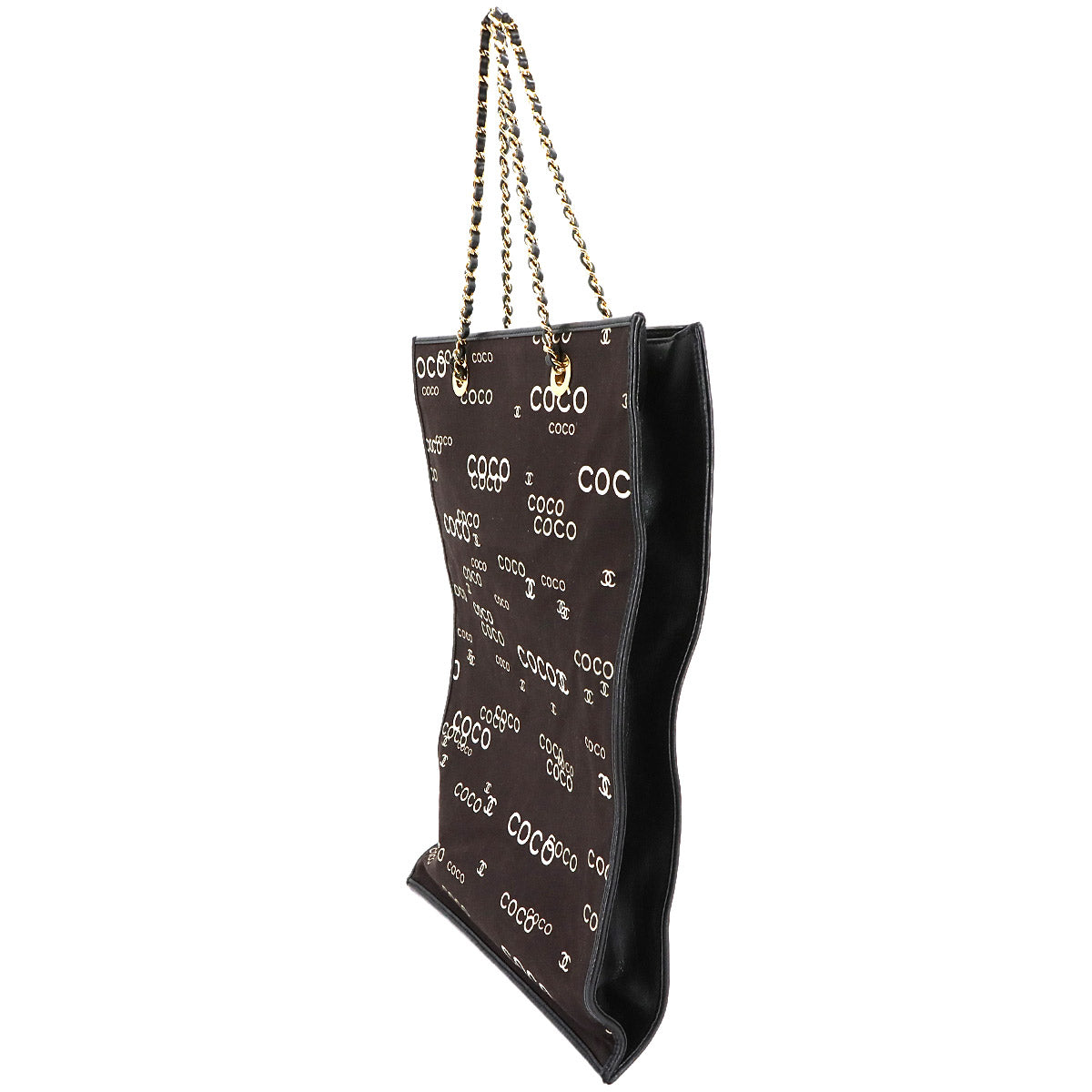 Coco Logos Chain Tote Bag Canvas White Black Vintage