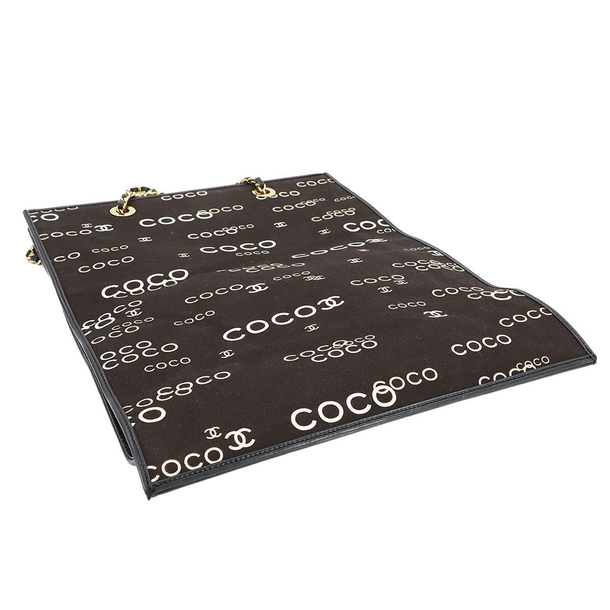 Coco Logos Chain Tote Bag Canvas White Black Vintage