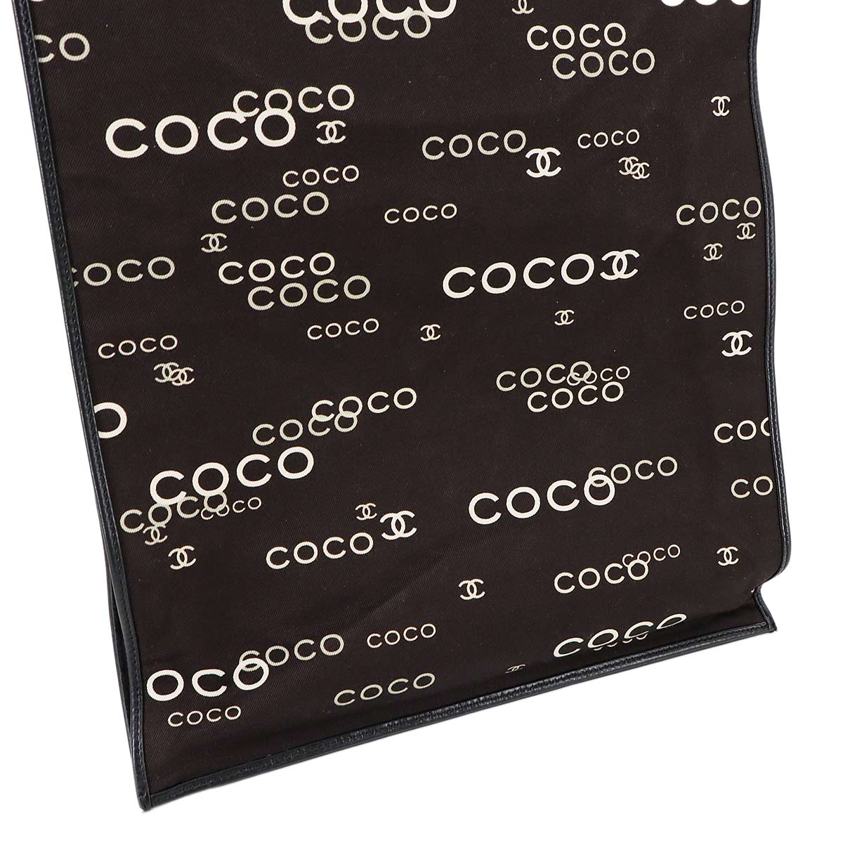 Coco Logos Chain Tote Bag Canvas White Black Vintage