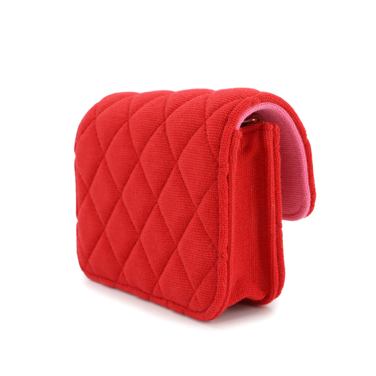 Minimini Matelasse Chain Shoulder Bag Cotton Fabric Red