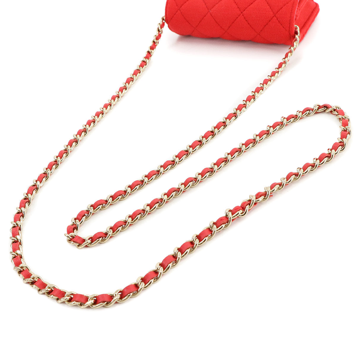 Minimini Matelasse Chain Shoulder Bag Cotton Fabric Red