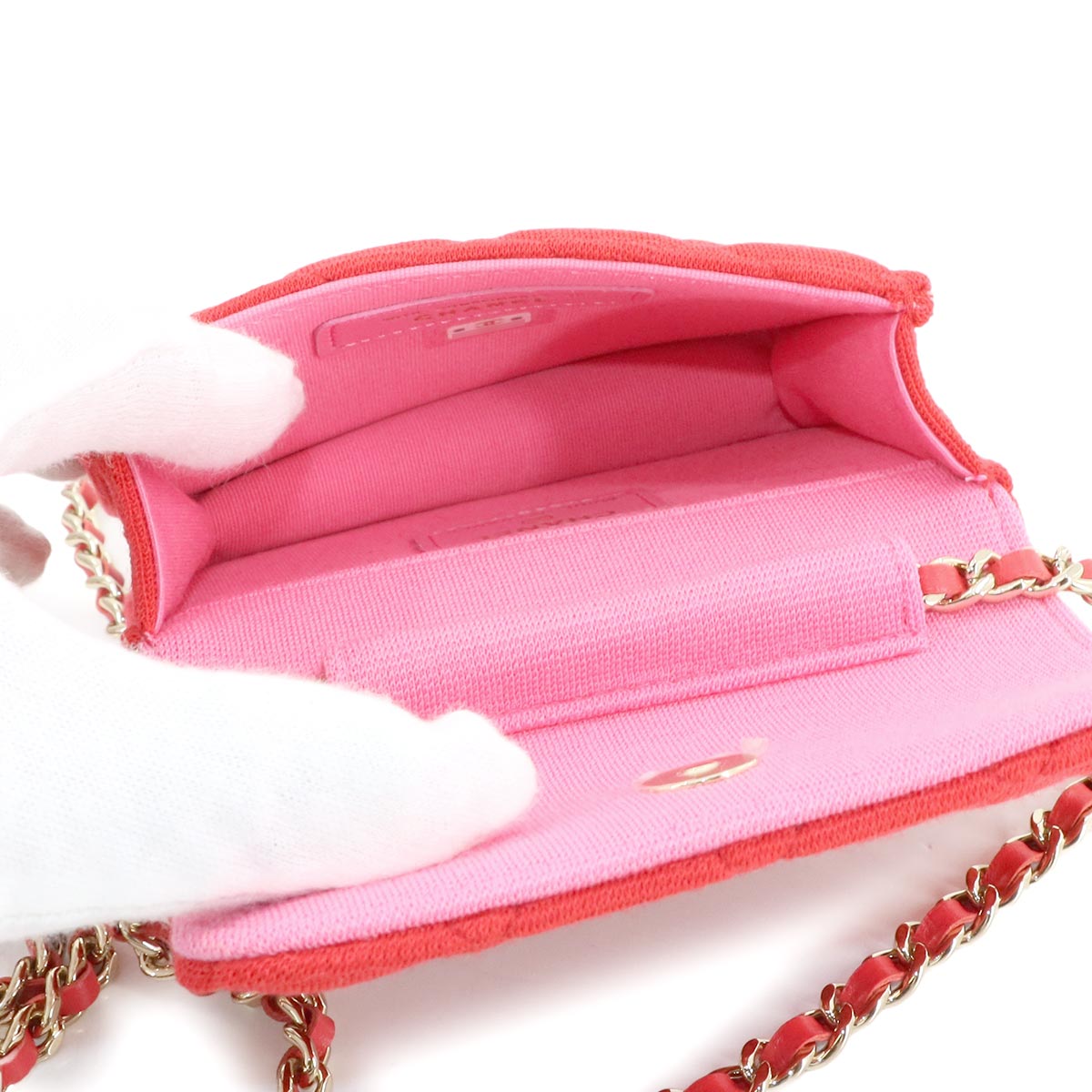 Minimini Matelasse Chain Shoulder Bag Cotton Fabric Red