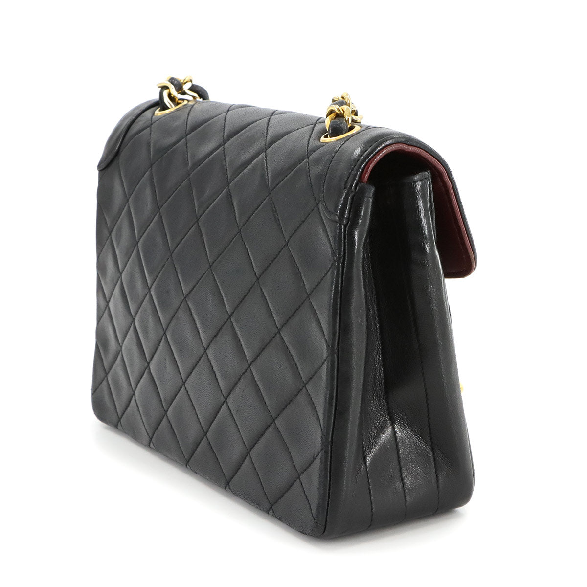 Matelasse Chain Shoulder Bag Leather Black Vintage Purse