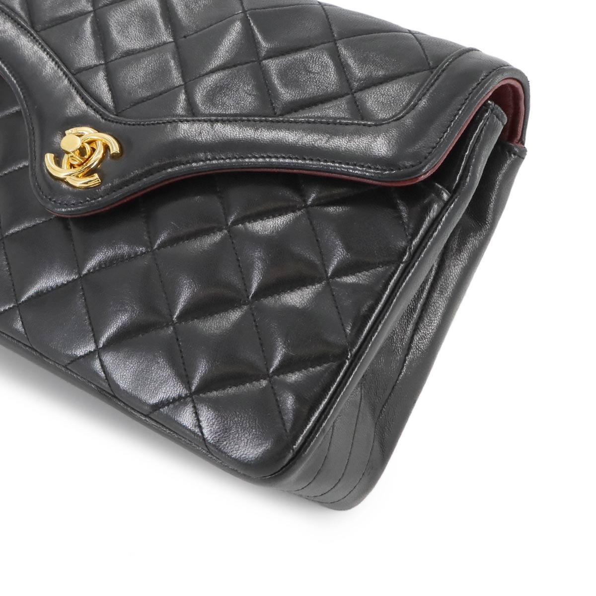 Matelasse Chain Shoulder Bag Leather Black Vintage Purse