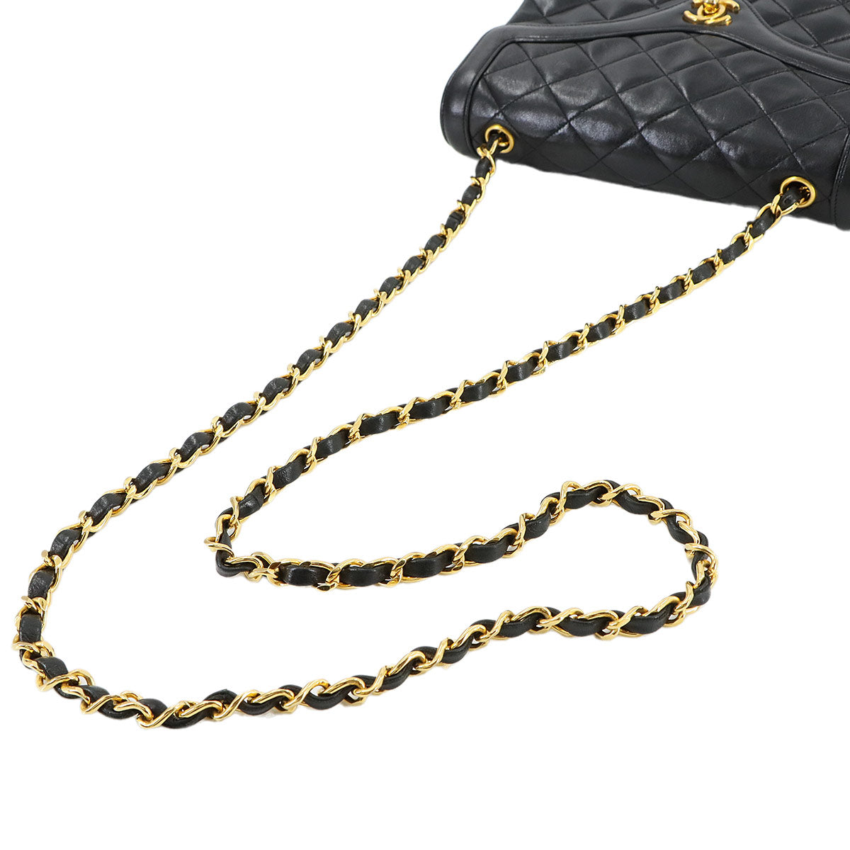 Matelasse Chain Shoulder Bag Leather Black Vintage Purse